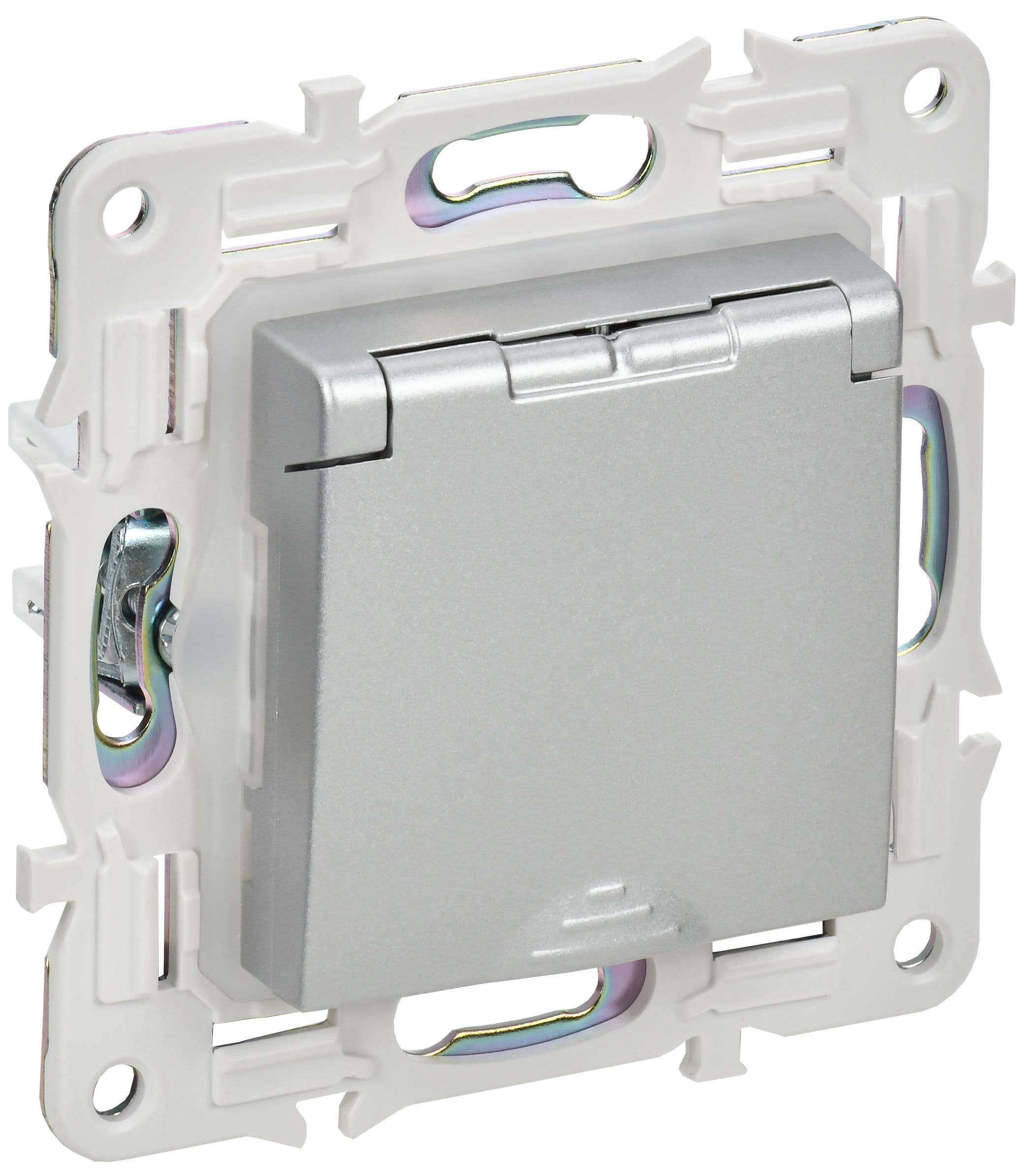 IEK SKANDY Серебряный Розетка с/з с защитными шторками и крышкой 16А IP44 SK-R11S — миниатюра 1