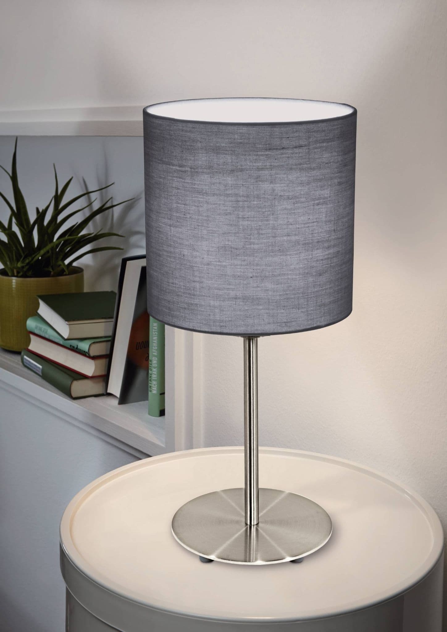 Eglo Лампа настольная PASTERI, 1х60W (E27), Ø180, H400, никель матовый/текстиль, cерый 31596 — миниатюра 2