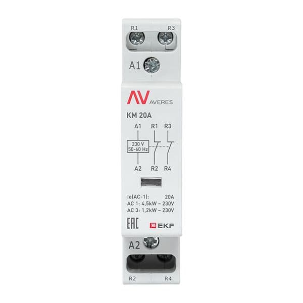 EKF Контактор модульный КМ 20А 2NC 230В АС (1 мод.) AVERES — миниатюра 3
