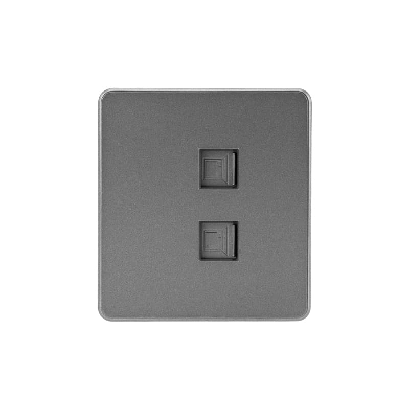 KRANZ ROUND Розетка компьютерная двойная RJ45+RJ45 кат6 с/у титан , с 1-пост. рамкой