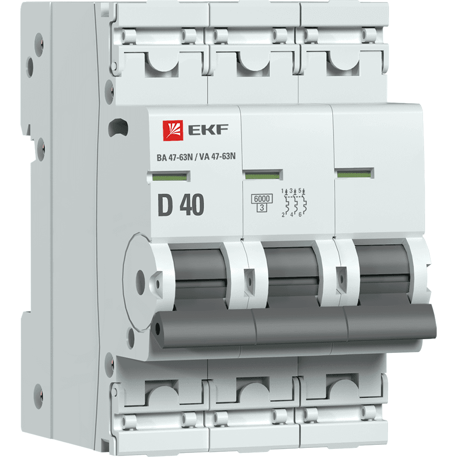 EKF Автоматический выключатель 3P 40А (D) 6кА ВА 47-63N PROxima M636340D — миниатюра 1