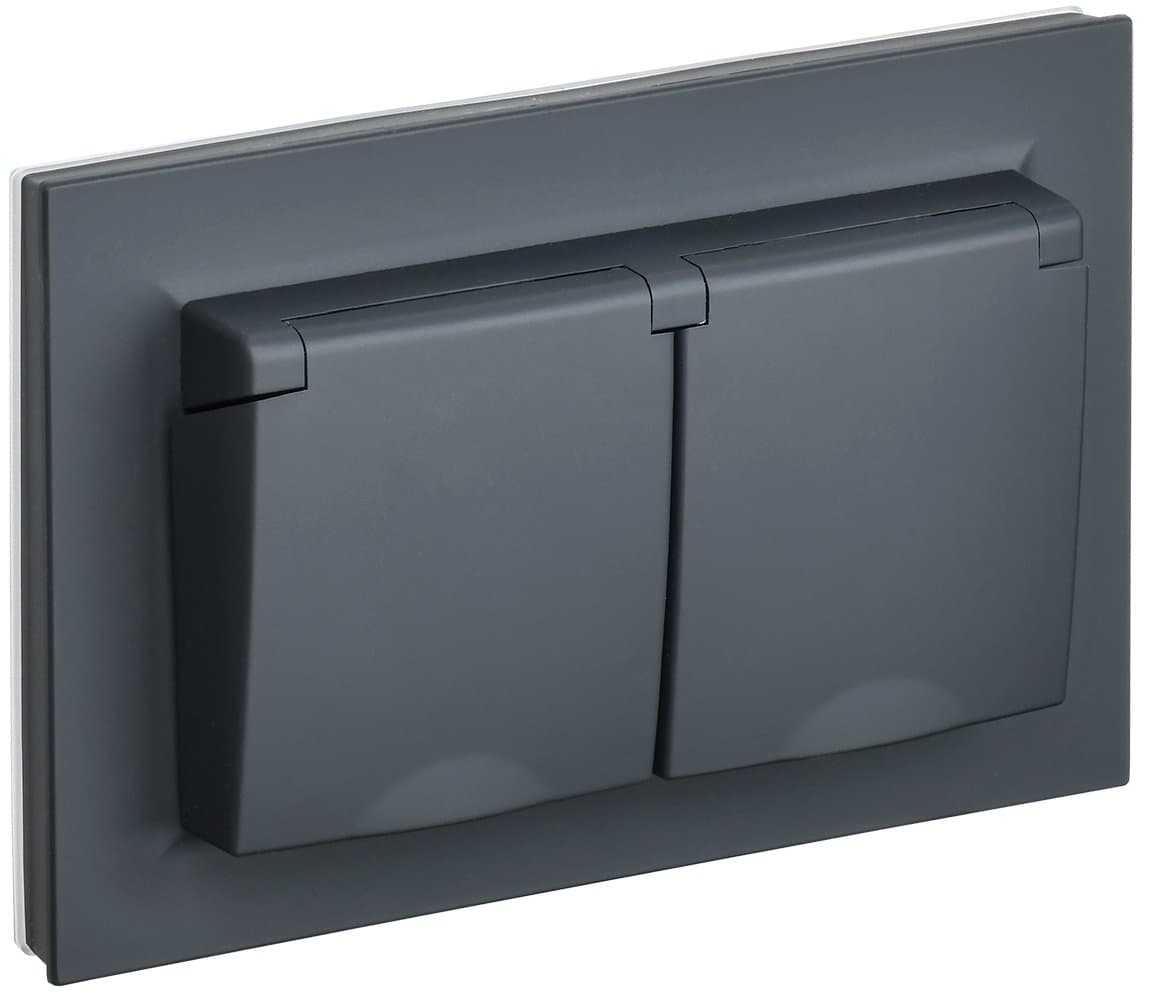 IEK BRITE Графит Розетка 2-я с крыш 16А в сборе IP44 РСбш12-3-44-БрГ