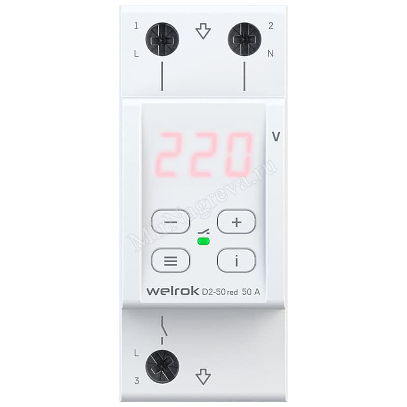 Welrok D2-50 red Реле напряжения 50 А (max 60 A) 11 000 ВА, 3х клеммные — миниатюра 10