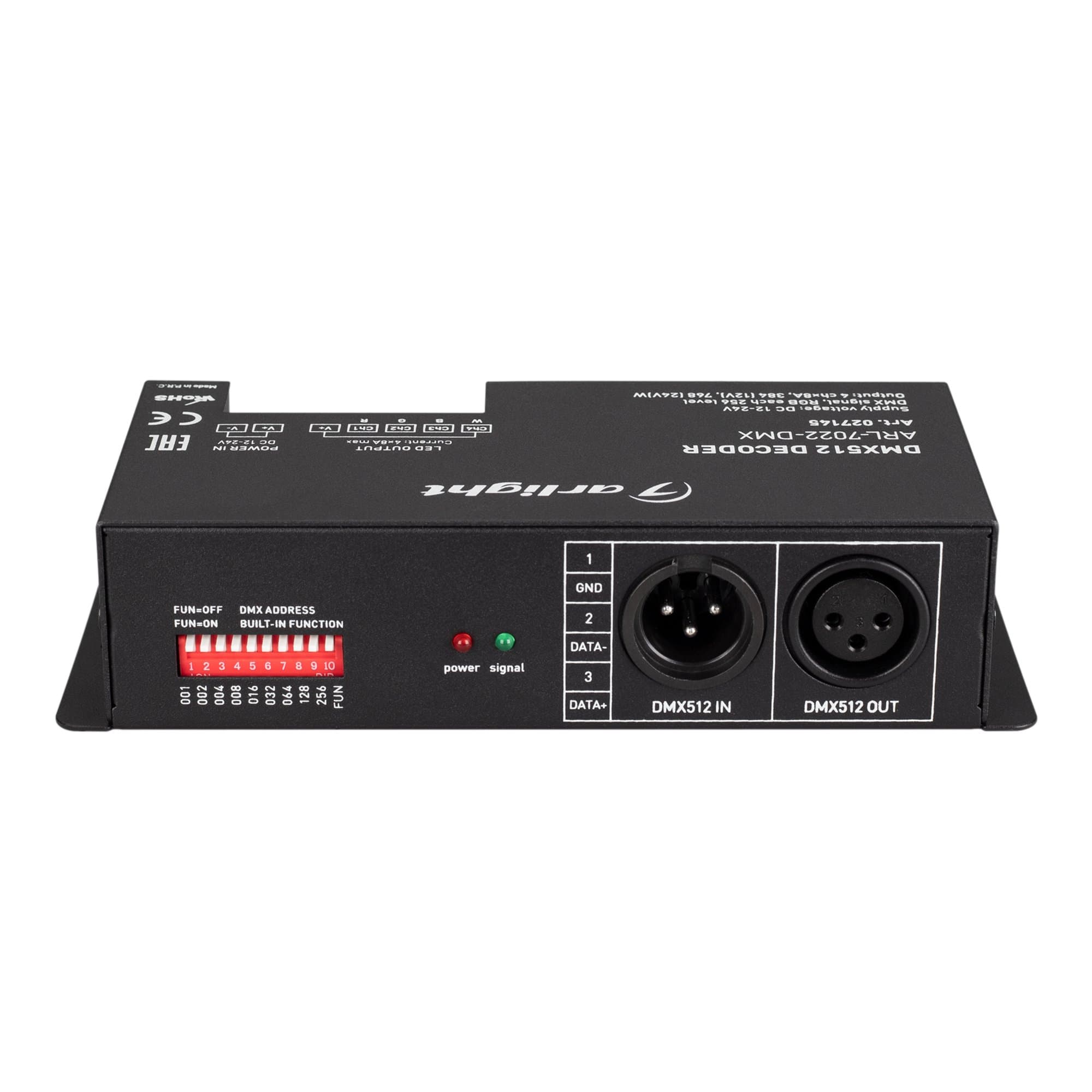 Arlight Декодер ARL-7022-DMX (12-24V, 4x8A, DMX512, XLR3) (IP20 Металл, 3 года) 027145 — миниатюра 5
