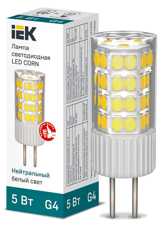 IEK Лампа LED CORN капсула 5Вт 230В 4000К керамика G4