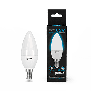 Gauss Лампа Свеча 6.5W 550lm 6500К E14 LED 1/10/100 103101307