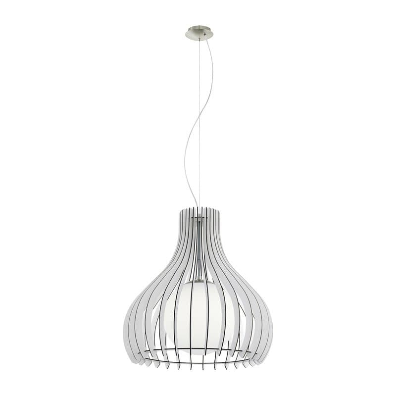 Eglo Подвес TINDORI, 1х60W(E27), Ø500, H2000, сталь, никель мат./дерево, стекло, белый 96211