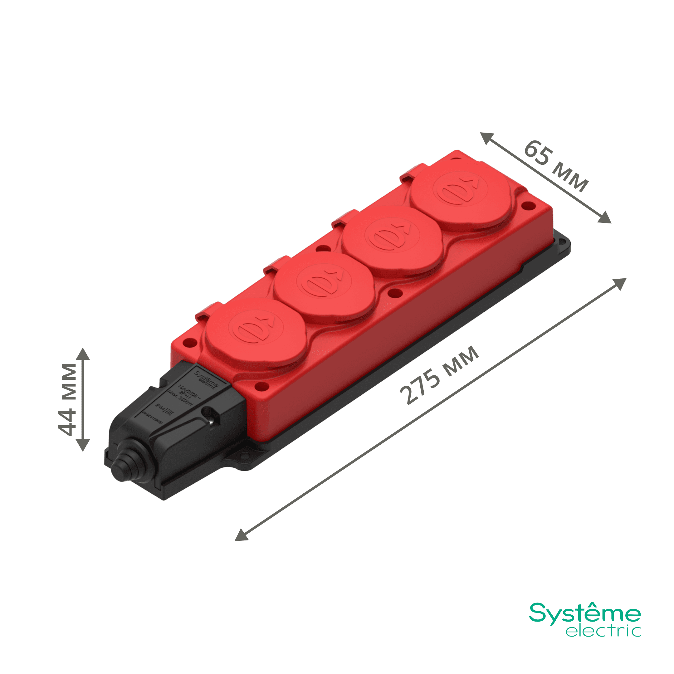 Systeme Electric MultiSet Красная Колодка 4х розетка 2К+З каучуковая 16А/250В IP44 — миниатюра 2