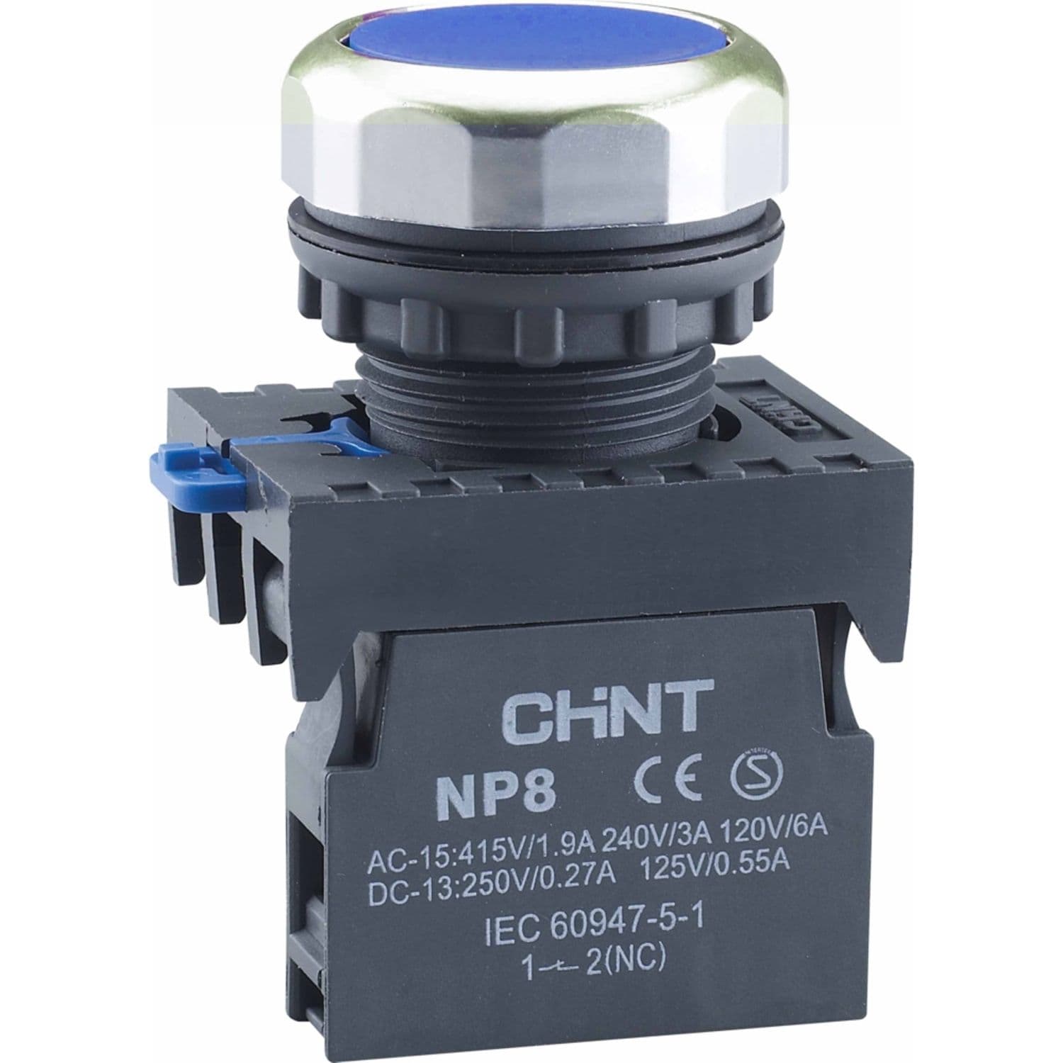 CHINT Кнопка управления NP8-10BND 1НО голубая AC/DC24В(LED) IP65 (R)