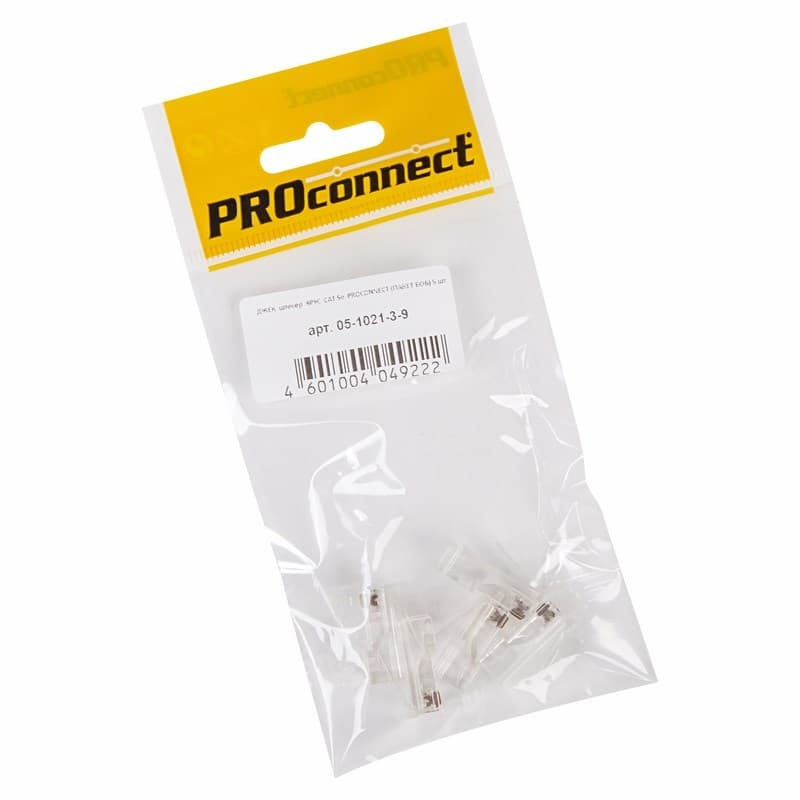 PROconnect  Разъем RJ-45(8P8C) под витую пару, UTP, категория 5e (15 µ"/ 15 микродюймов), пакет, 5шт. 05-1021-3-9
