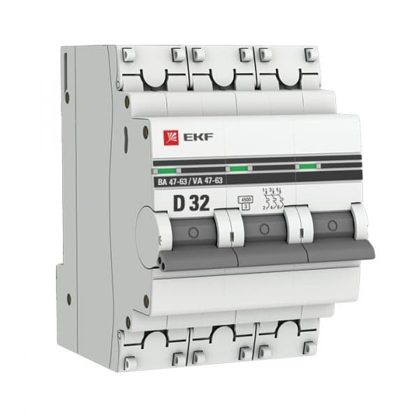 EKF PROxima ВА 47-63 Автоматический выключатель (D) 3P 32А 4,5kA mcb4763-3-32D-pro