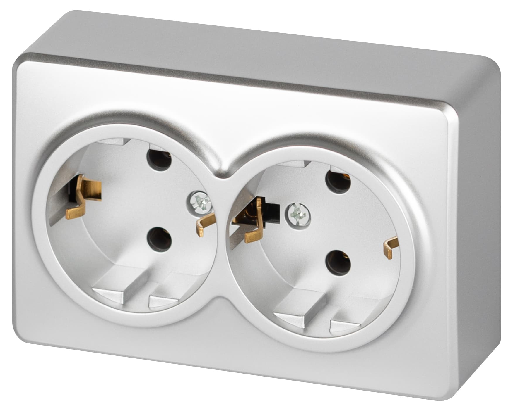 ЭРА Розетка Эксперт 11-2205-03 двойная с заземлением 2х2P+E Schuko IP20 16A-250В ОУ алюминий