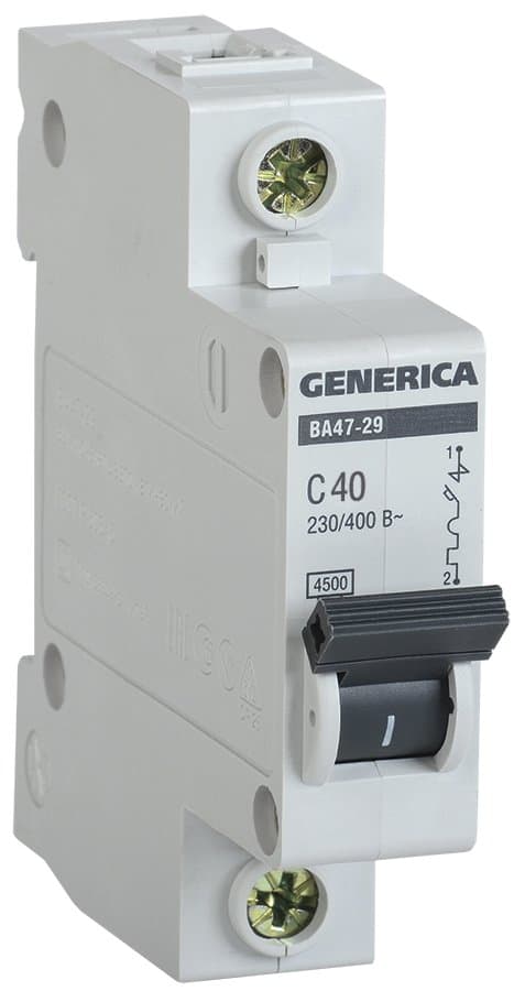IEK GENERICA Автоматический выключатель ВА47-29 1Р 40А 4,5кА (С) MVA25-1-040-C — миниатюра 1
