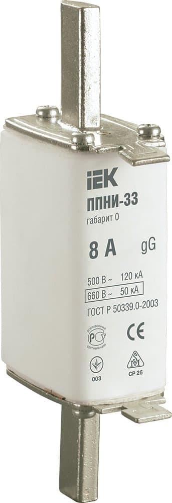 IEK Плавкая вставка предохранителя ППНИ-33, габарит 0, 8А — миниатюра 1