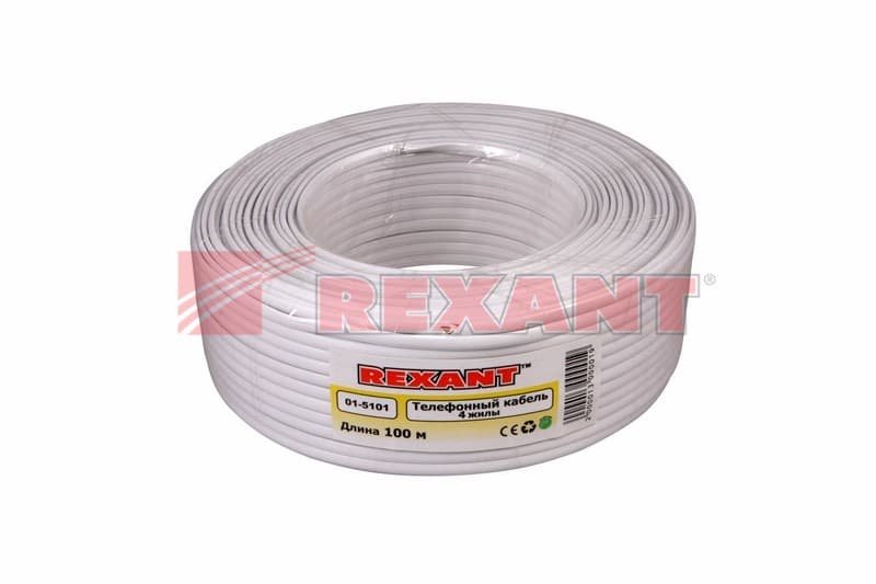 Кабель телефонный 4 жилы, 100 м., белый, (ШТЛП-4) Rexant 01-5101 — миниатюра 2