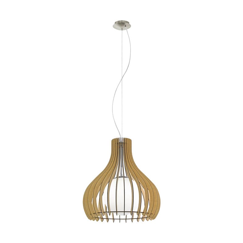 Eglo Подвес TINDORI, 1х60W(E27), Ø500, H2000, сталь, никель мат./дерево, стекло, клен, белый 96214