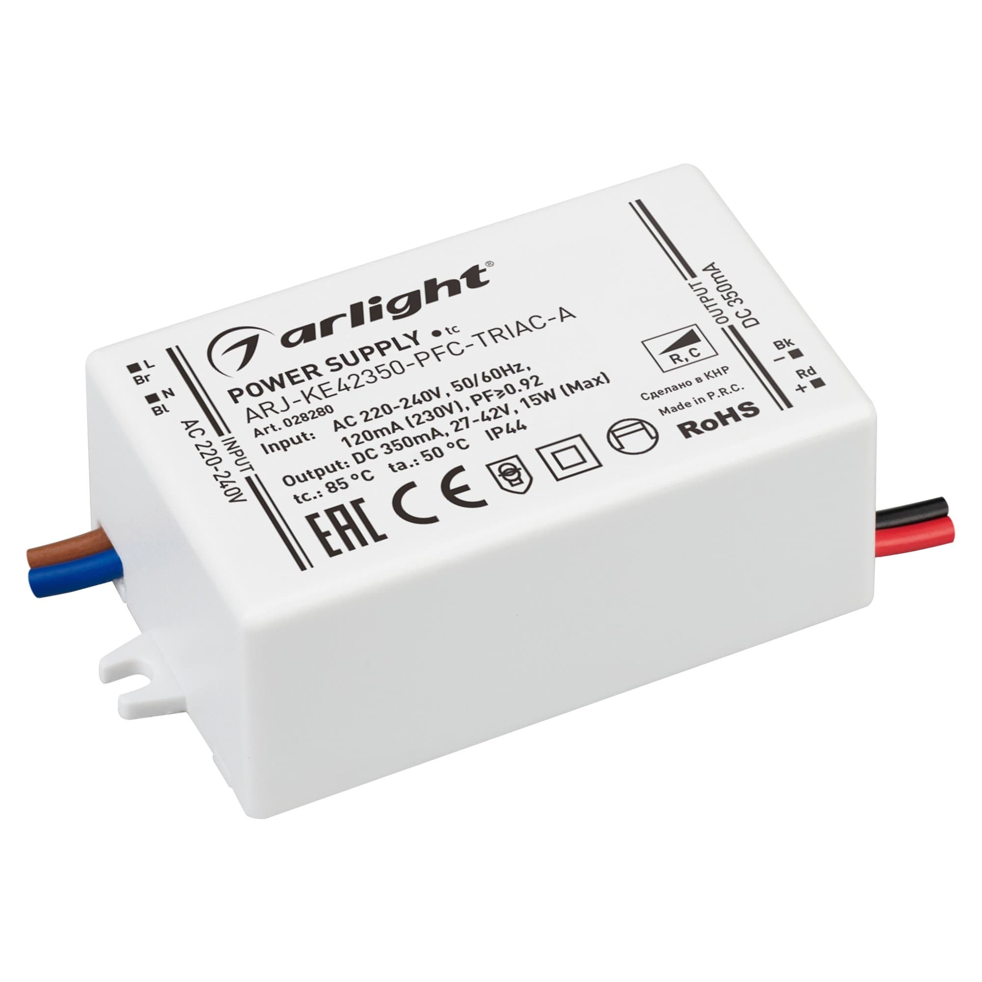 Arlight Блок питания ARJ-KE42350-PFC-TRIAC-A (15W, 350mA) (IP44 Пластик, 5 лет) 028280 — миниатюра 1