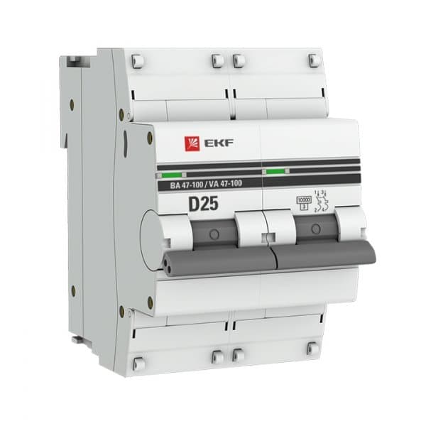 EKF PROxima ВА 47-100 Автоматический выключатель (D) 2P 25А 10kA mcb47100-2-25D-pro