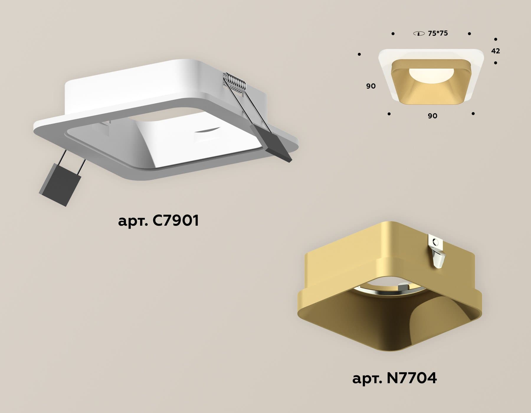 Ambrella Комплект встраиваемого светильника XC7901004 SWH/SGD белый песок/золото песок MR16 GU5.3 (C7901, N7704) — миниатюра 2