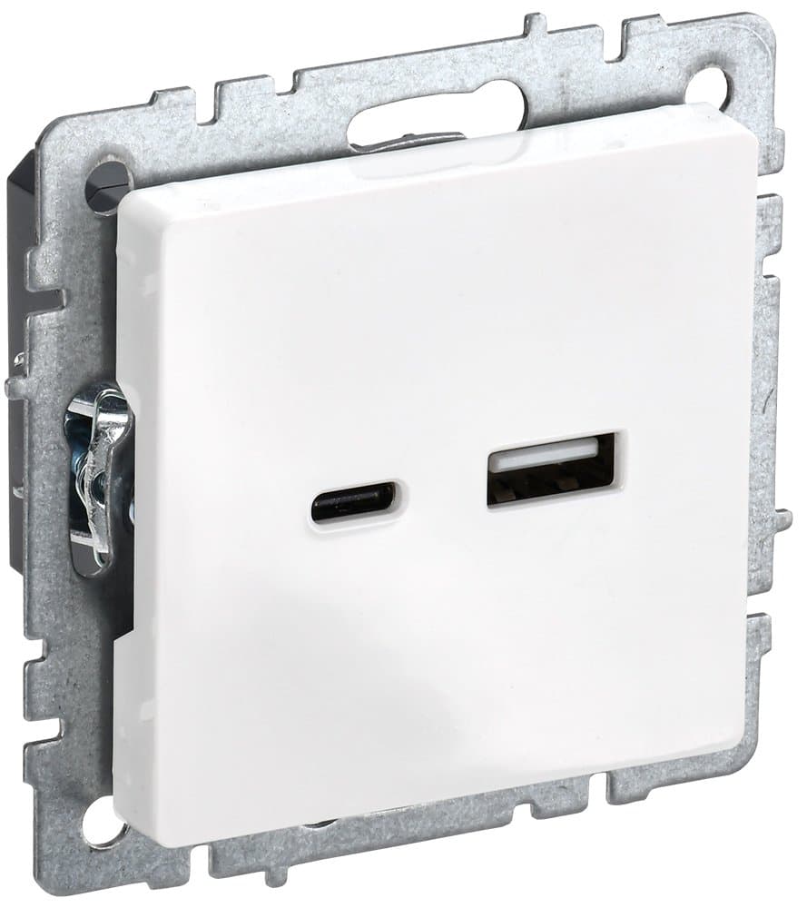 IEK BRITE BASE Белый Розетка USB A+C 18Вт РЮ11-1-БрБ