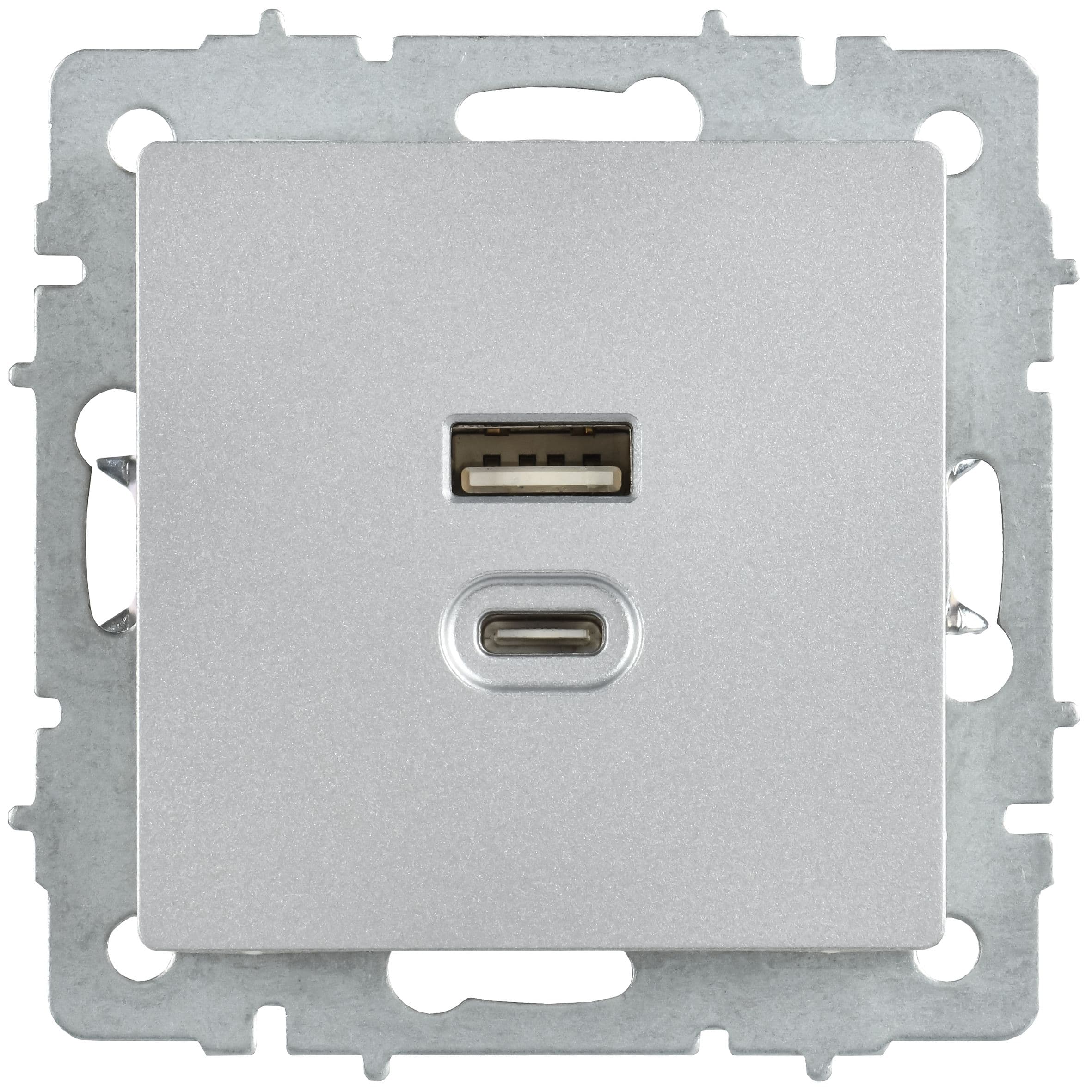 IEK BRITE Роз. USB A+C 45Вт высокоск. зар. РЮ11-2-БрА алюм. — миниатюра 2