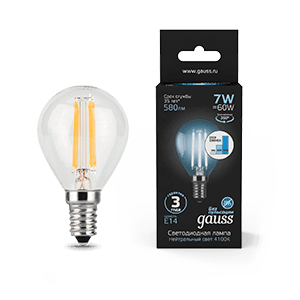 Gauss Лампа Filament Шар 7W 580lm 4100К Е14 шаг. диммирование LED 105801207-S — миниатюра 1