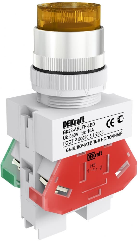 Dekraft Выключатель кноп. ABLFP D22 ЖЕЛТЫЙ LED 220В ВK-22