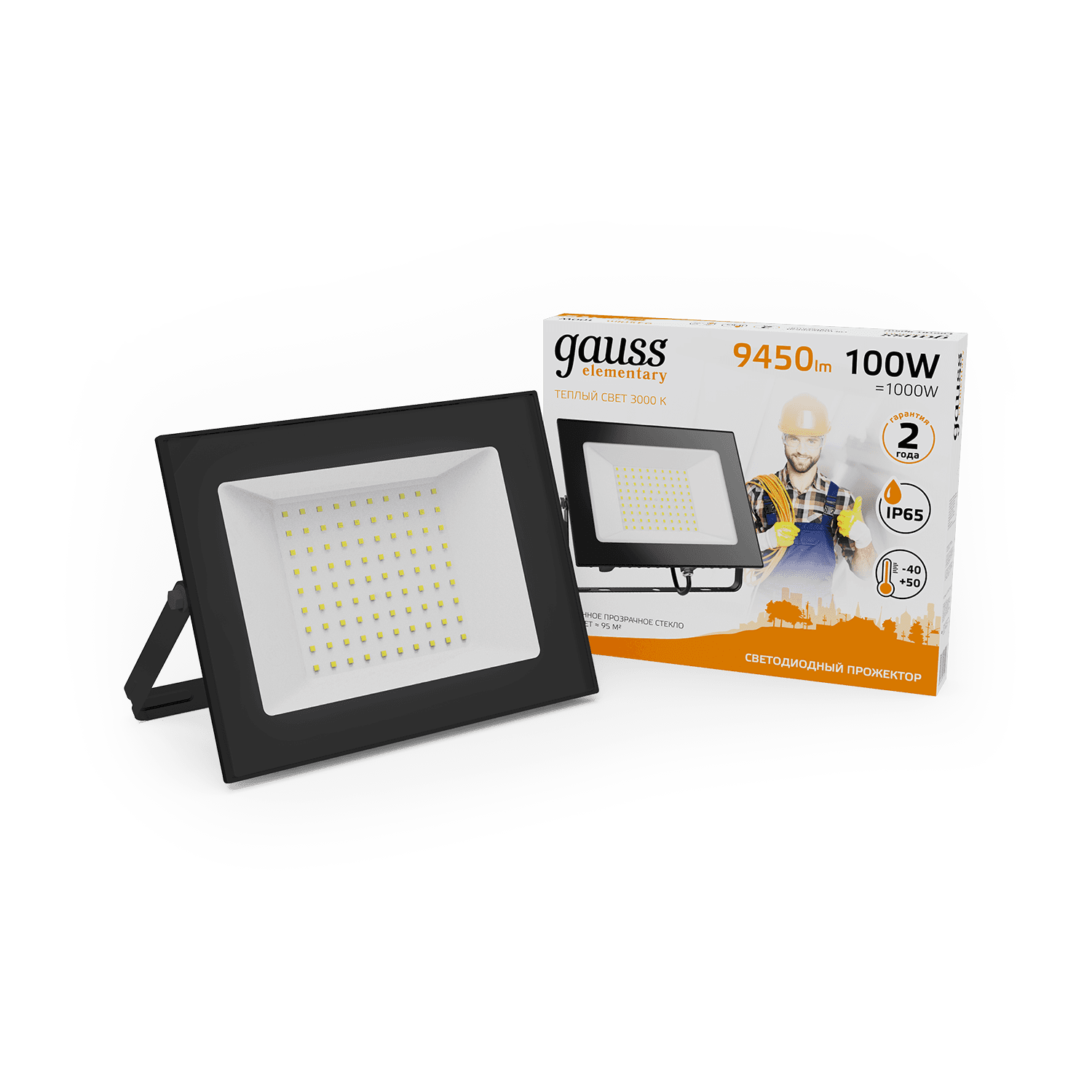 Gauss Прожектор Elementary 100W 9450lm 3000К 175-265V IP65 черный LED 613527100 — миниатюра 3