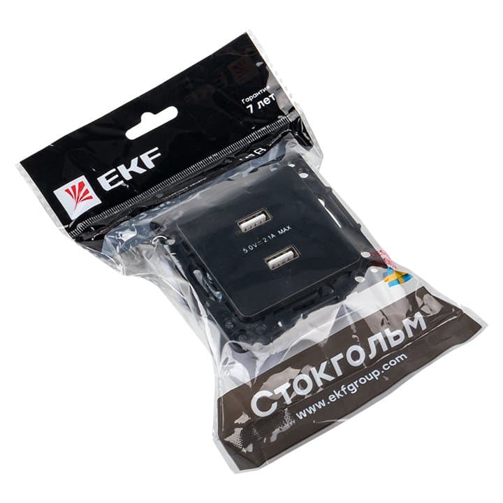 EKF PROxima Стокгольм Черный Розетка USB 2-ая, 2,1А — миниатюра 5