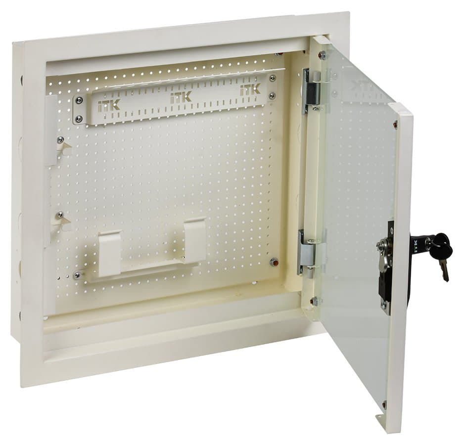 IEK LINEA R ITK LINEA R Шкаф мультимедиа 400х400мм стекл. бел. RAL9016 LR16-4H41-G