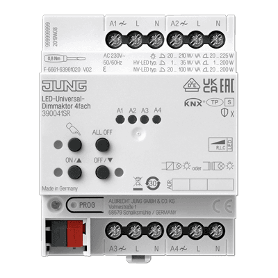 JUNG KNX Универсальный LED-диммер 4 группы, монтаж на DIN-рейку 390041SR