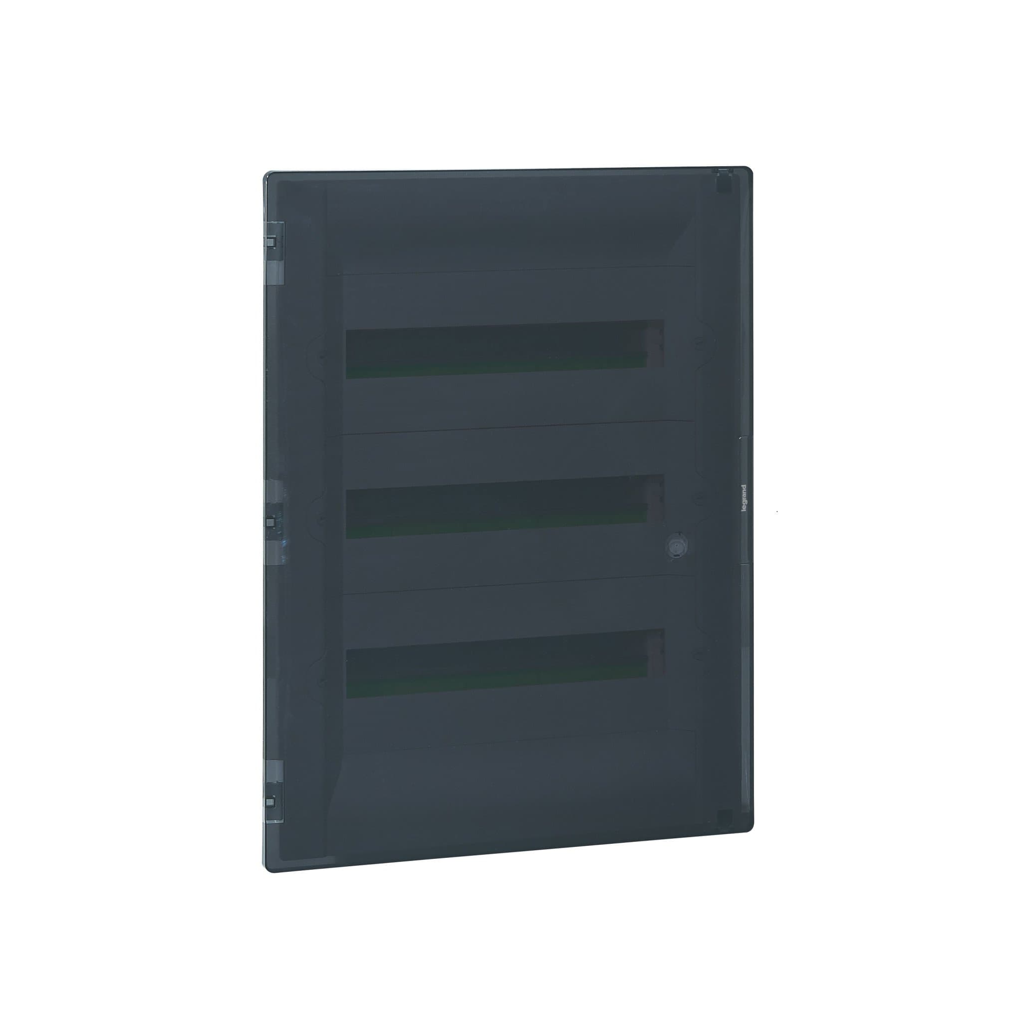 Legrand Practibox Распределительный бокс скрытого монтажа IP40 IK07 3 рейки 54М с клеммиком заземления прозрачная дверь 401708