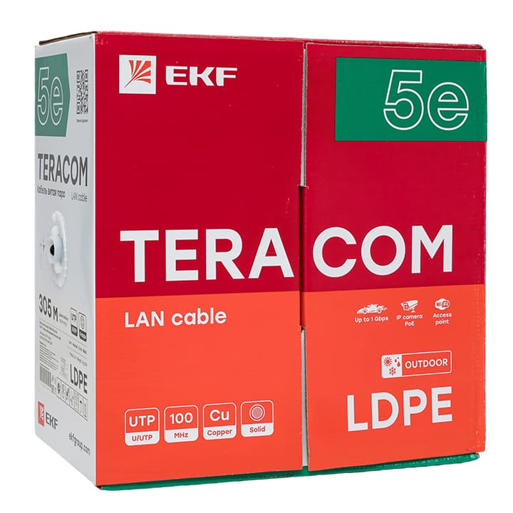 EKF Кабель витая пара TERACOM PRO Cat.5E U/UTP 4 пары solid внешний 24AWG оболочка LDPE цвет черный (упак. 305м) — миниатюра 3
