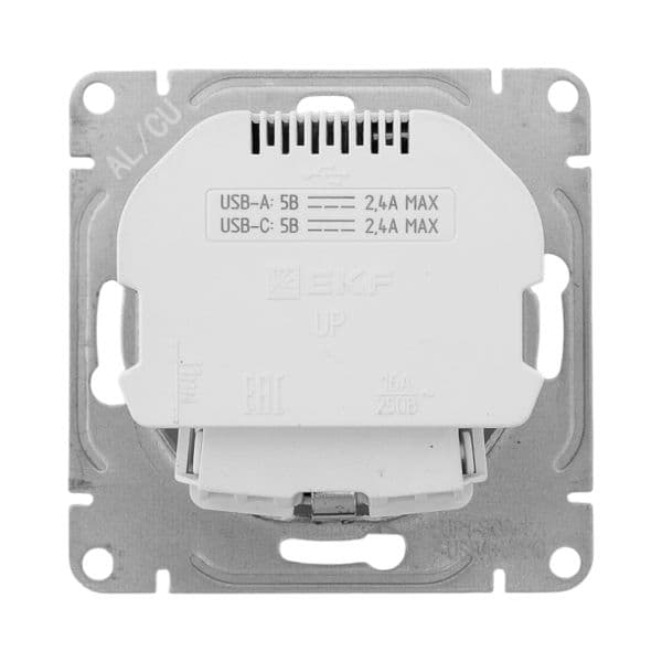 EKF Механизм розетки с USB-A+С - 2шт, 16А, с заземлением, со шторками, алюминий Эпика — миниатюра 16
