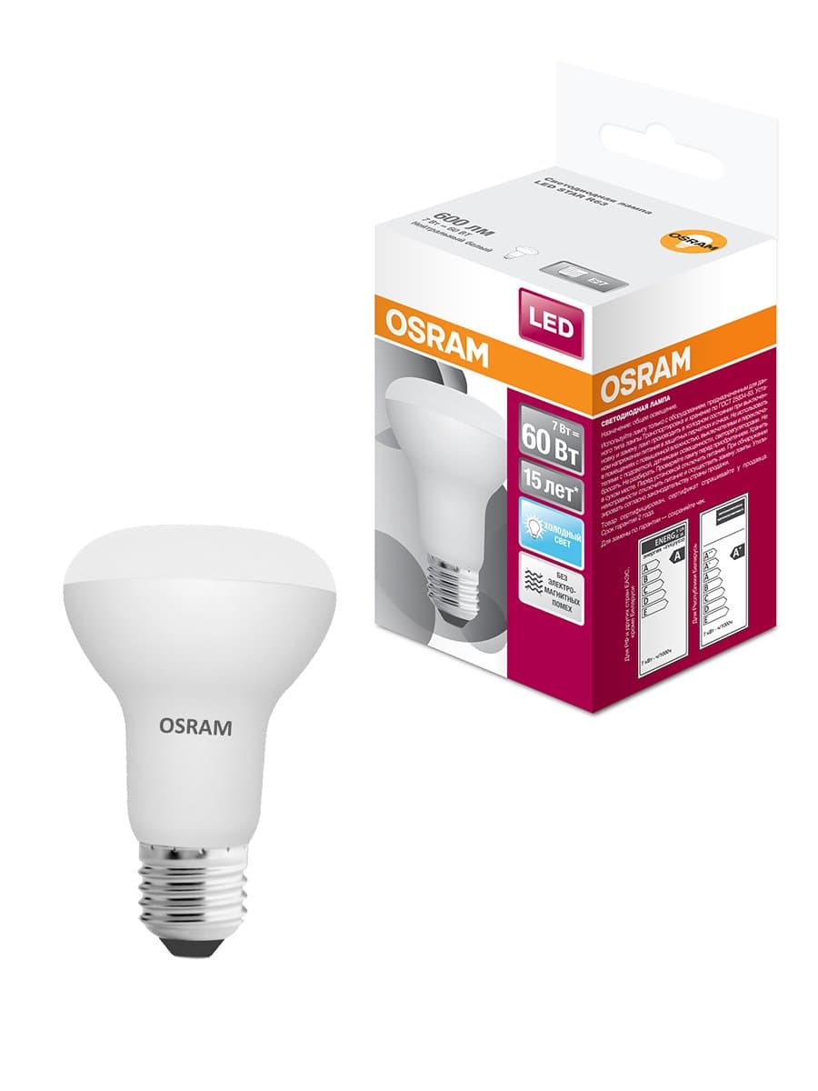 Osram Светодиодная лампа направленного света LED STAR R63 7W (замена 60Вт), нейтральный белый свет, Е27 4058075282650 — миниатюра 2
