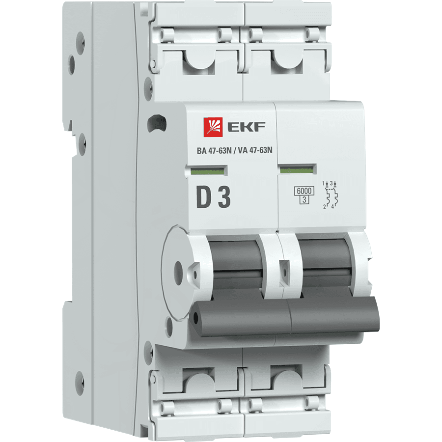 EKF Автоматический выключатель 2P 3А (D) 6кА ВА 47-63N PROxima M636203D