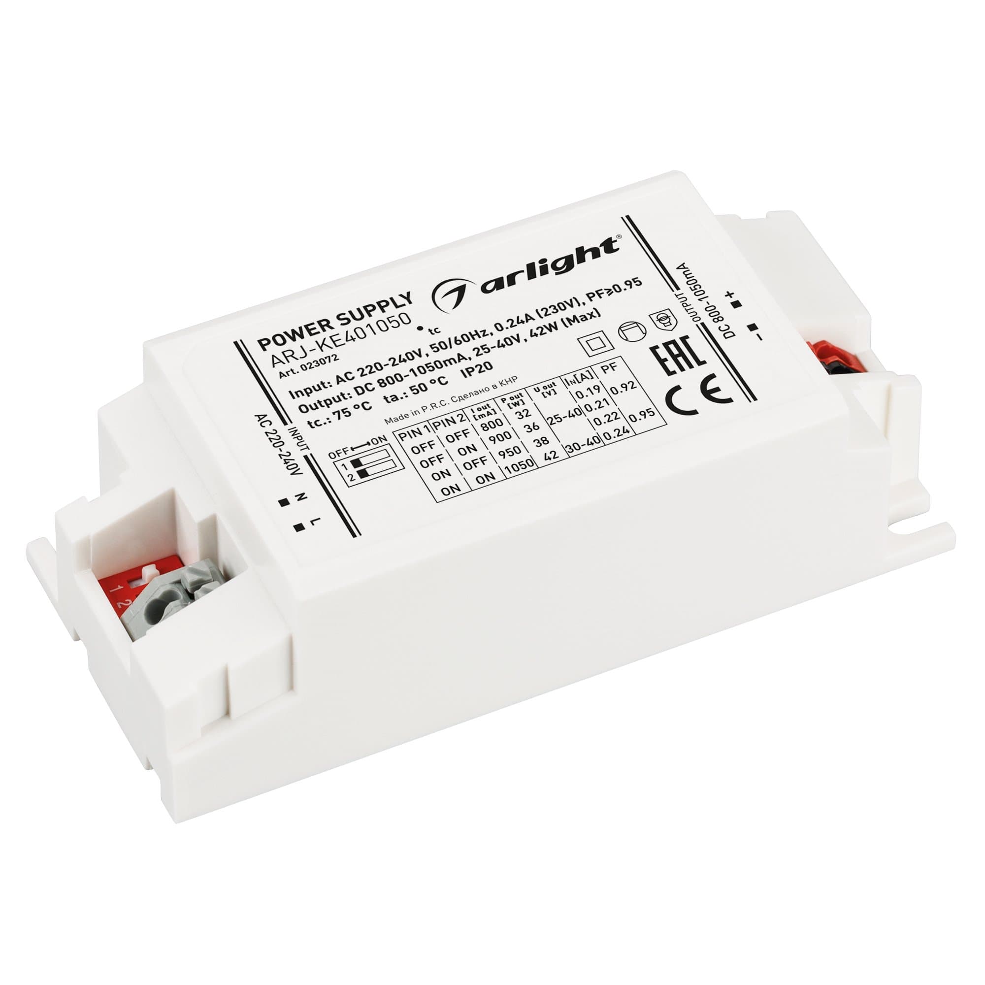 Arlight Блок питания ARJ-KE401050 (42W, 800-1050mA, PFC) (IP20 Пластик, 5 лет) 023072 — миниатюра 1