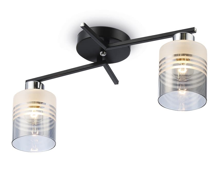 Ambrella Светильник потолочный TR303211/2 BK/CH/SM/FR черный/хром/дымчатый/белый матовый E27*2 max 60W 500*170*200