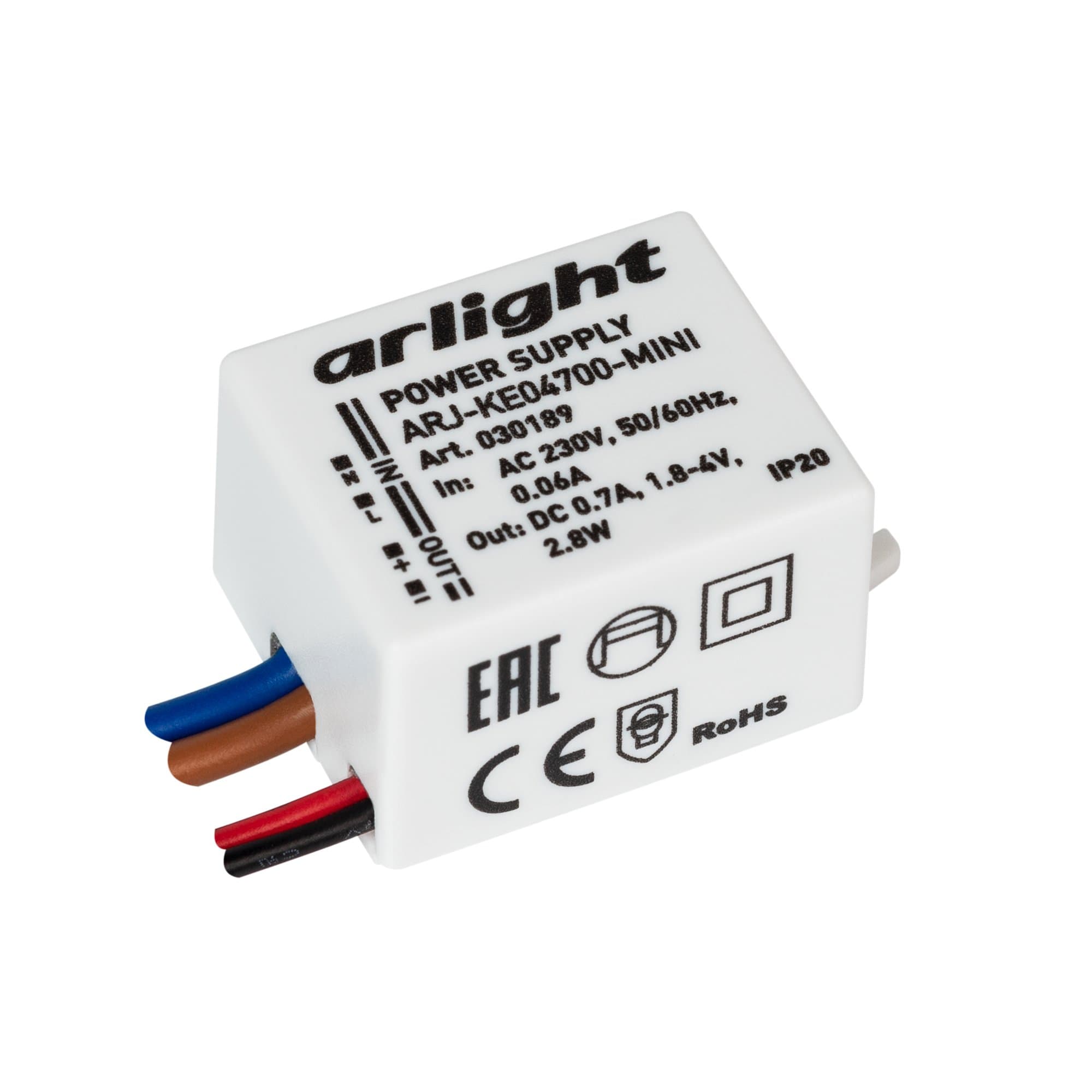 Arlight Блок питания ARJ-KE04700-MINI (2.8W, 700mA) (IP20 Пластик, 5 лет) 030189 — миниатюра 1