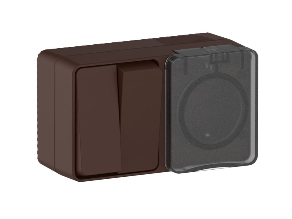Systeme Electric AtlasDesign Profi54 Наруж Коричневый Блок: Роз. з/к со шт. 16А, Выкл. 2-клав.10А — миниатюра 1
