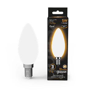 Gauss Лампа Filament Свеча 5W 420lm 2700К Е14 milky LED 103201105