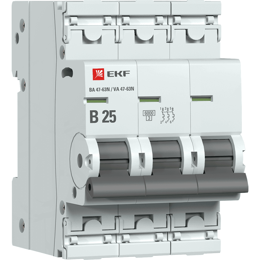 EKF Автоматический выключатель 3P 25А (B) 6кА ВА 47-63N PROxima M636325B