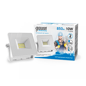 Gauss Прожектор Elementary 10W 850lm 6500K 200-240V IP65 белый LED 613120310 — миниатюра 1