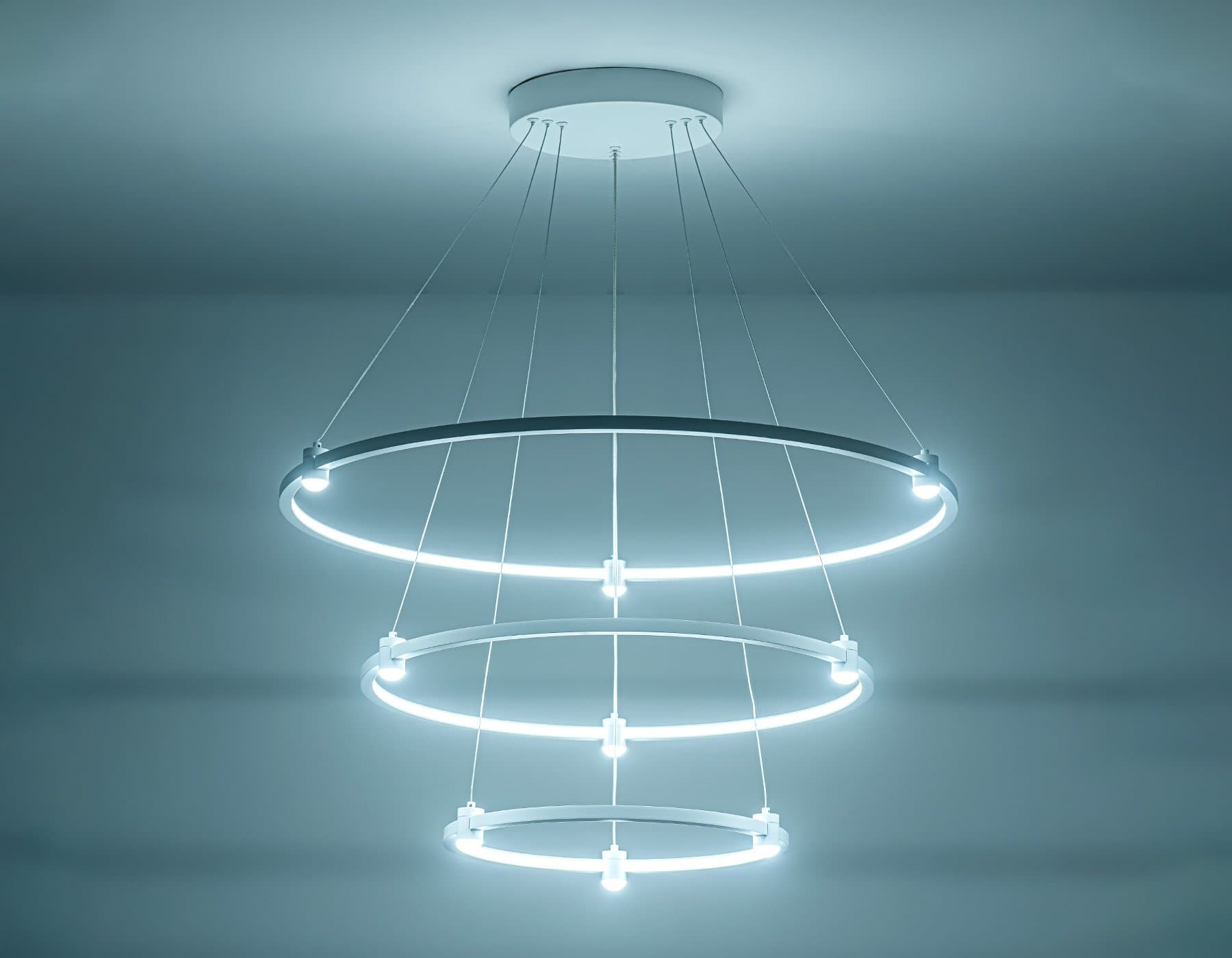 Ambrella Светильник подвесной светодиодный FL5511/3+9 WH белый 90W 3000K/4200K/6400K D800/600/400*1300 (без ПДУ) — миниатюра 5
