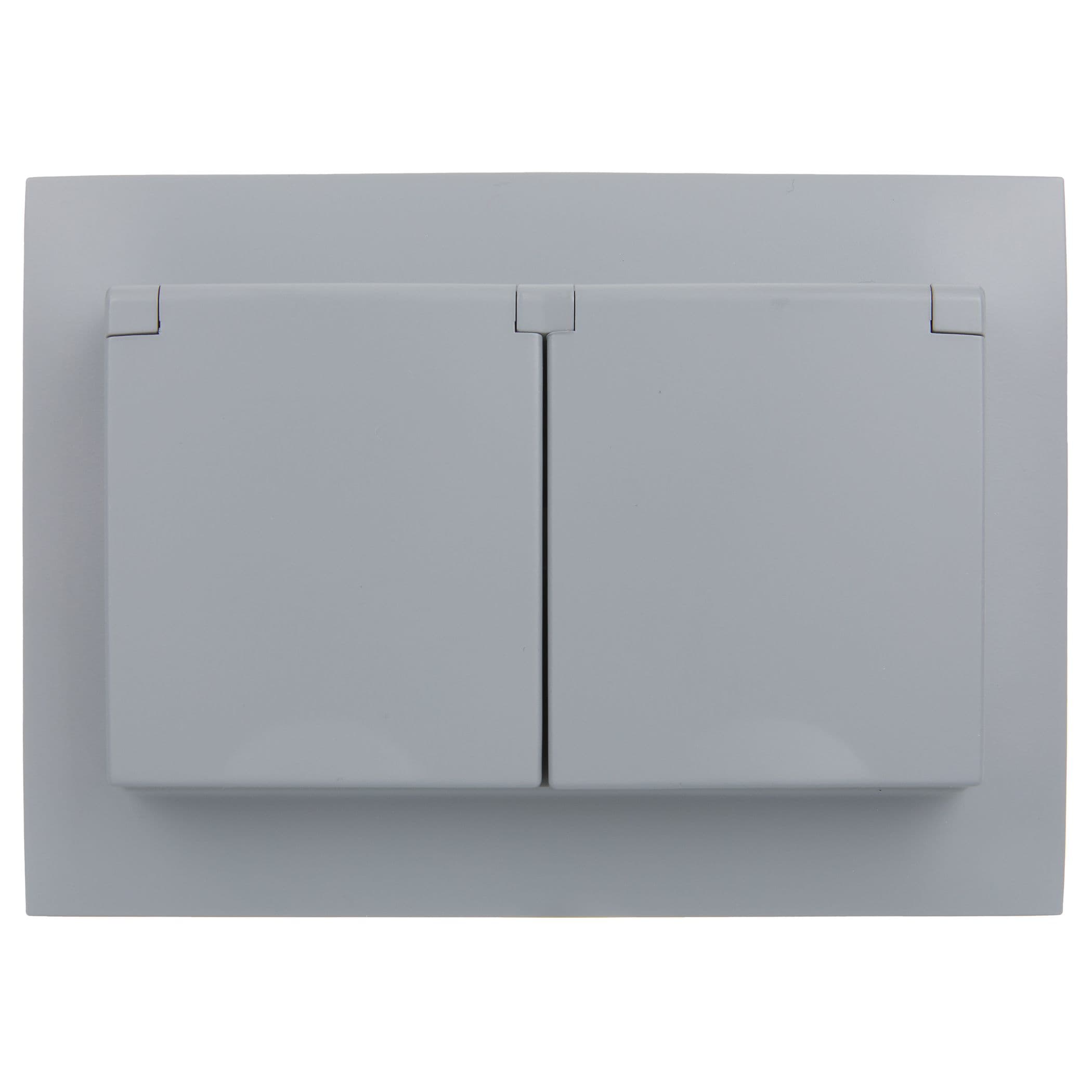 IEK SKANDY Серый Розетка 2-ая с/з с крышкой 16А в сборе IP44 SK-R12Gr — миниатюра 2