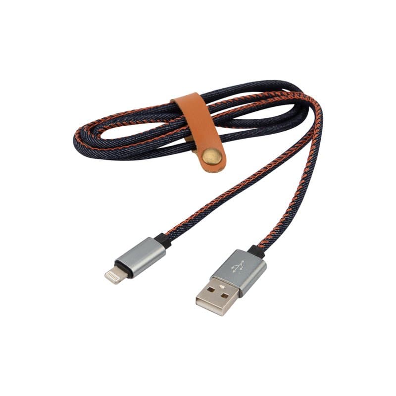 USB кабель для iPhone 5/6/7 моделей, шнур в джинсовой оплетке Rexant 18-4248