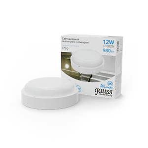 Gauss Св-к ЖКХ UNIVERSAL круг 12W 980lm 6500K 160-260V IP65 D160*53 белый с микровол сенс LED 126411312-S