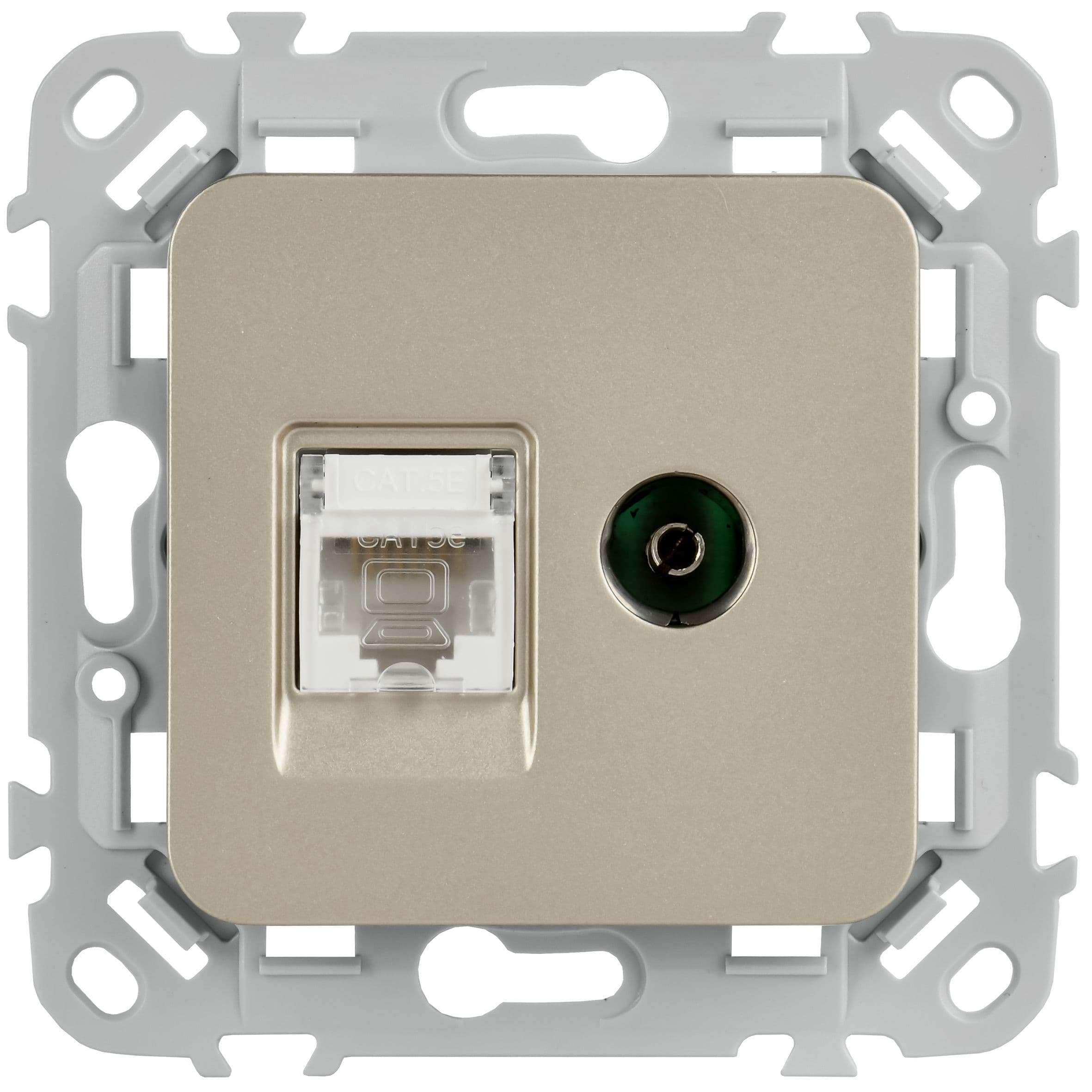 IEK FLITE Шампань Розетка 2-местная RJ45/TV категория 5Е UTP — миниатюра 2