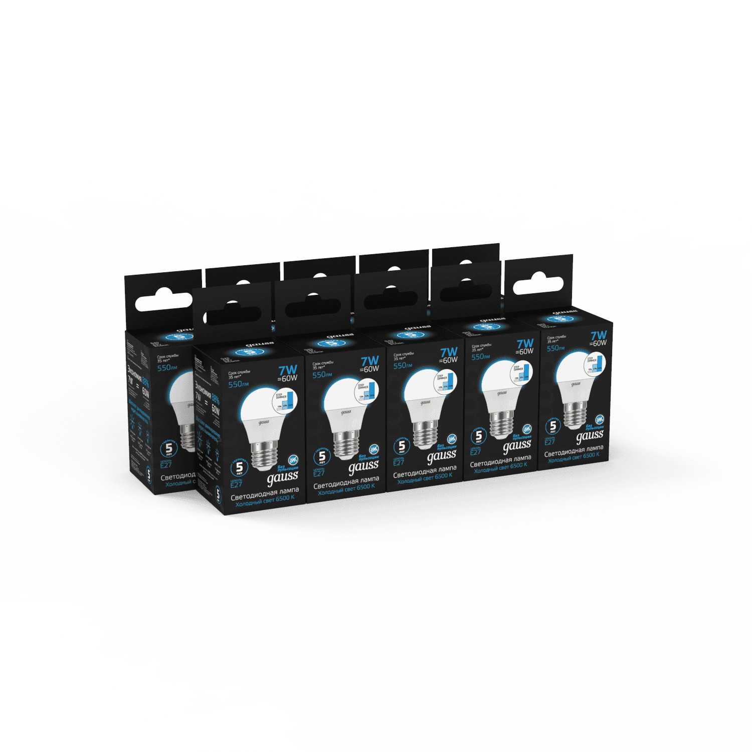 Gauss Лампа Шар 7W 550lm 6500K Е27 шаг. диммирование LED 105102307-S — миниатюра 6