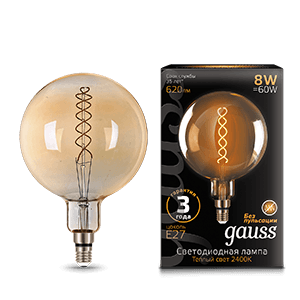 Gauss Лампа Filament G200 8W 620lm 2400К Е27 golden flexible LED 154802008 — миниатюра 1